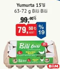 BİLİ BİLİ YUMURTA 15'Lİ 63-72 G fiyat ve kampanya bilgisi